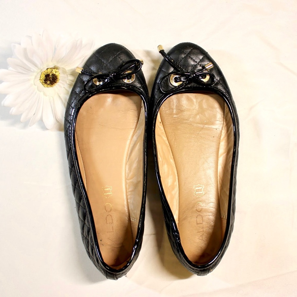 Aldo Black Flats with Gold Accents